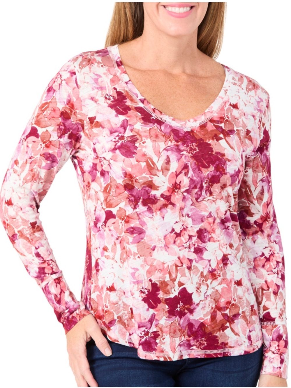 NEW Blue Sol Womens June Floral Luxey Long Sleeve V-Neck Top multiple sizes